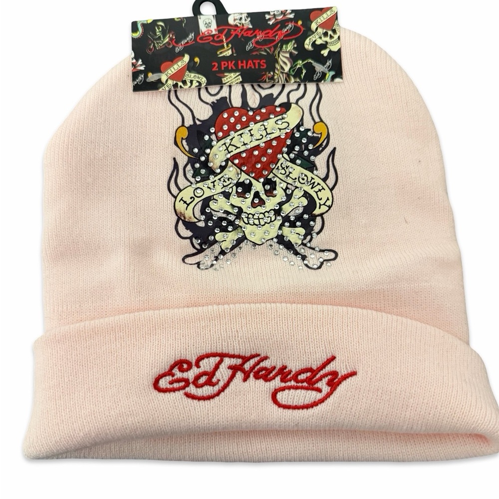 Ed Hardy Pink and black beanie two pack NWT
